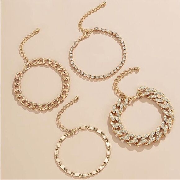 Layered Crystal Bracelets Gold Plated Bracelet Set - Picture 2 of 3